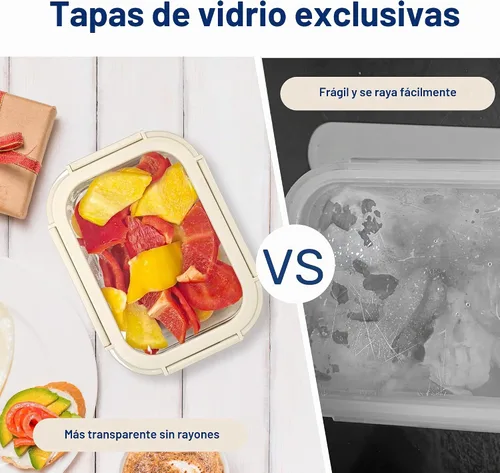 Vista 3 de Miibox Recipientes para preparación de comidas con tapas de vidrio exclusivas, recipientes de almacenamiento de vidrio con tapas, sin BPA, loncheras