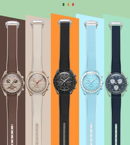 Vista 2 de Correa de goma de extremo curvado compatible con Omega X Swatch Moonswatch Speedmaster y más relojes de 0.78 pulgadas, correa de repuesto para reloj