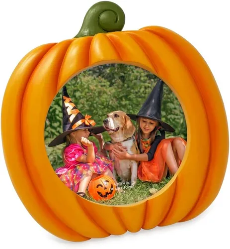 Vista 10 de Isaac Jacobs - Marco de fotos en forma de calabaza de 4 x 4 para decoración de Halloween u otoño, mesa de fotos y exhibición de pared para colgar