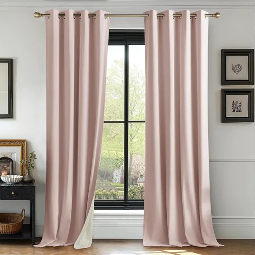 Vista 10 de RYB HOME Cortinas de terciopelo 100% opacas para sala de estar, cortinas de guardería con bloqueo de luz, 2 paneles, cortinas de ventana con Beige