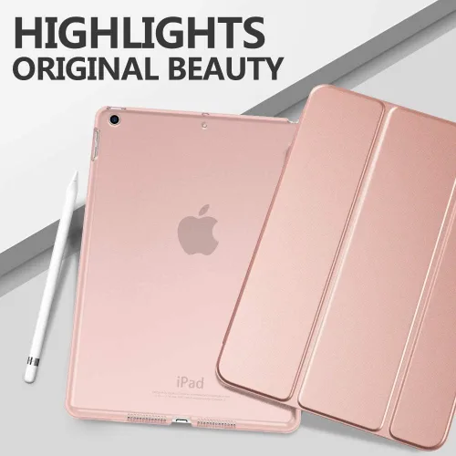 Vista 8 de MoKo - Funda compatible con iPad 2019, fina, ligera, inteligente, carcasa, cubierta de soporte con protector trasero traslúcido esmerilado 1-Oro Rosa