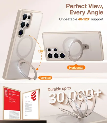 Vista 4 de TORRAS Funda magnética de albaricoque pálido para Galaxy S25 Ultra [compatible con Magsafe] soporte de anillo, a prueba de golpes, translúcida