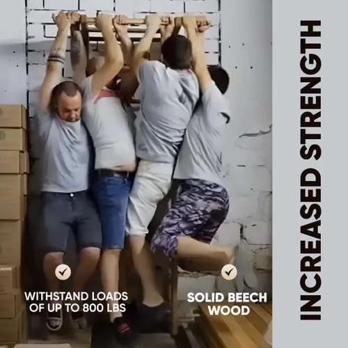 Vista 4 de Barras de Pared Suecas en Escalera para Niños y Adultos, hechas de Madera de Haya Sólida, Resisten Cargas hasta 400 kg, con Barra de Dominada