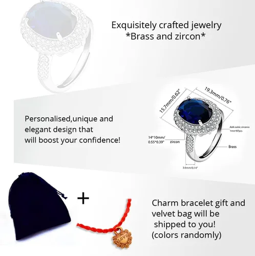 Vista 3 de Uloveido Anillos de cristal ajustables chapados en platino, anillo de circonita cúbica ovalada grande, anillos de vástago dividido solitario