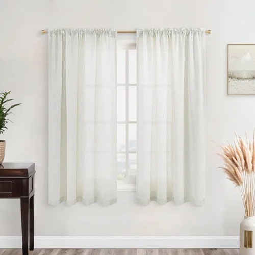 Vista 34 de KOUFALL Juego de 2 cortinas de puerta francesa, cortinas de lino para puerta/ventana, cortina transparente boho para cristal lateral delantero
