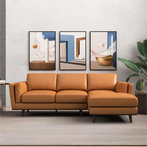 Vista 2 de Ashcroft - Sofá modular de cuero genuino de 92.9 pulgadas, moderno de mediados de siglo, sofá seccional en forma de L, diván derecho para sala
