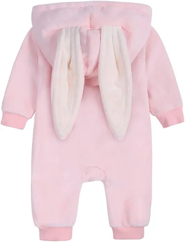 Vista 3 de Mono de forro polar para bebé, con orejas de conejo, lindo traje de invierno, traje de nieve con cremallera frontal para niñas