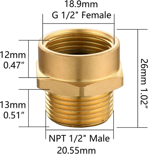 Vista 2 de Tecmolog Conector de accesorios de tubería de latón G 1/2 rosca hembra (Métrico BSP) a US 1/2 NPT macho adaptador convertidor de montaje de tubería