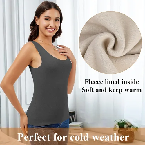Vista 3 de JOYSHAPER Camiseta térmica sin mangas para mujer, ropa interior de forro polar, camiseta sin mangas, chaleco de capa base cálida