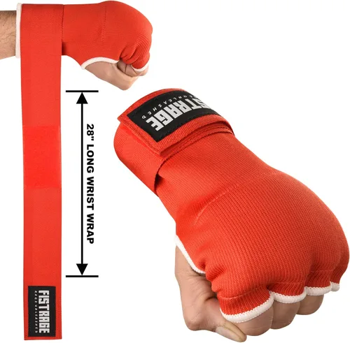 Vista 2 de FISTRAGE - Guantes de boxeo para boxeo, para puñetazos, elásticos acolchados debajo de las manoplas, soporte rápido de muñeca larga, protector