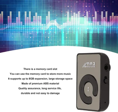 Vista 4 de Reproductor de MP3, mini reproductor de música con ranura para tarjeta de memoria, reproductor de música HiFi portátil, diseño de clip trasero