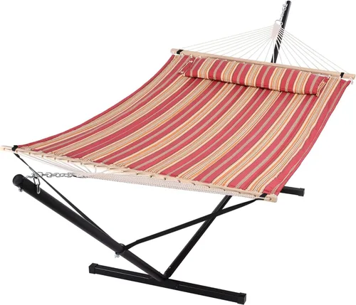 Vista 27 de SUNCREAT Hammocks Hamaca doble extragrande con soporte de 12 pies, capacidad de 475 libras, hamaca portátil al aire libre con barra separadora