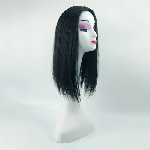 Vista 5 de YYDS Nature - Peluca de cabello sintético de mezcla recta, 18 pulgadas, con base de encaje, con clip, peluca de cabeza completa