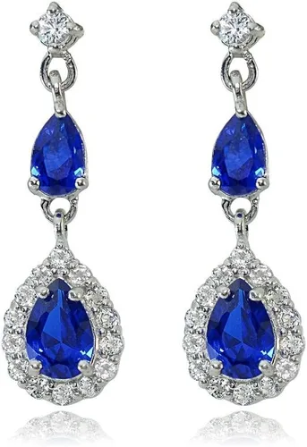 Vista 5 de Aretes colgantes de plata de ley auténtica, creados o simulados con forma de lágrima para mujer