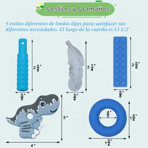 Vista 3 de Collares masticables para niños sensoriales, collar masticable sensorial para niños con TDAH, SPD, dentición, necesidades de morder, juguetes Gris