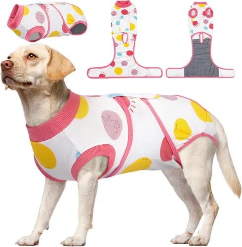 Vista 24 de Kuoser Traje de cirugía para perro, cómodo traje de recuperación para perras, mameluco protector posoperatorio, alternativa suave al cuello E