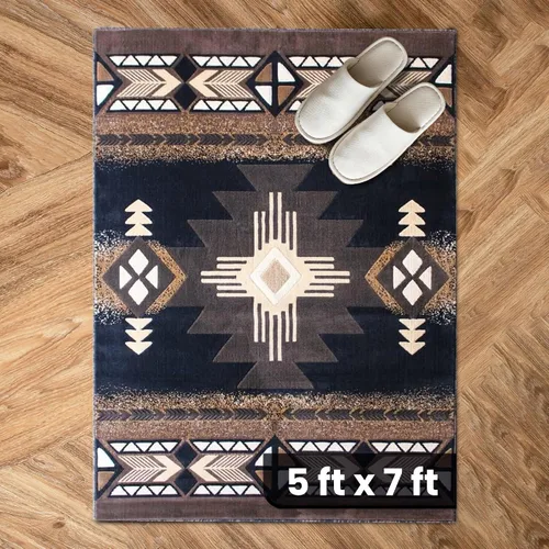 Vista 17 de YHSF South West - alfombra estilo nativo americano del suroeste C318 - fácil de limpiar, gruesa, suave, duradera, alfombra inspirada en tribus