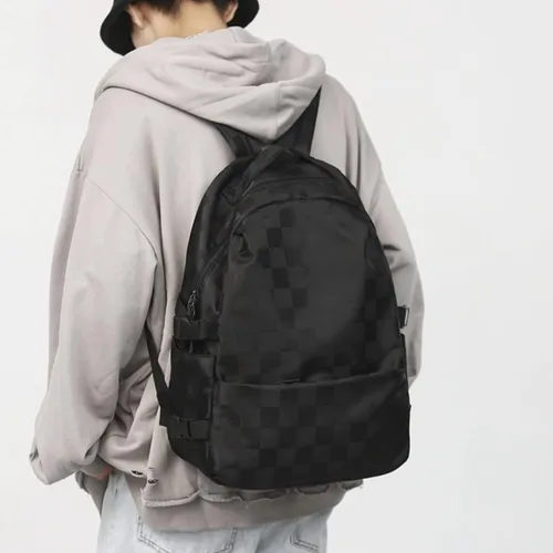 Vista 3 de Verdancy Mochila Kawaii para adolescentes, niñas, niños, escuela, universidad, viajes, estética, a cuadros, mochila escolar, bolsa casual, Negro
