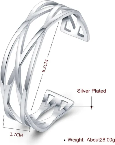 Vista 2 de JHWZAIY Brazalete de plata de ley 925 para mujer, brazalete abierto hueco para mujer