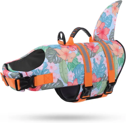 Vista 40 de Queenmore Chaleco Salvavidas para Perros Tiburón, Chaleco de Natación de Alta Flotabilidad, Chalecos Salvavidas para Perros Ajustables y Fáciles
