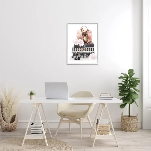 Vista 2 de Stupell Industries Glam Bookstack - Monedero acolchado para pared, diseño de Bulldog francés, diseño de Ziwei Li blanco, 24 x 30, multicolor