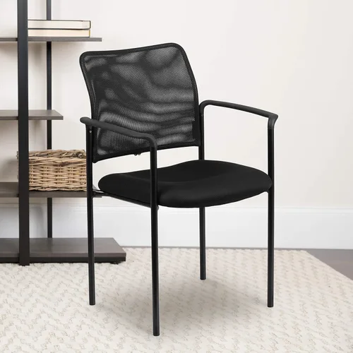 Vista 2 de Flash Furniture Jana Comfort Silla auxiliar apilable de acero con brazos de malla negra