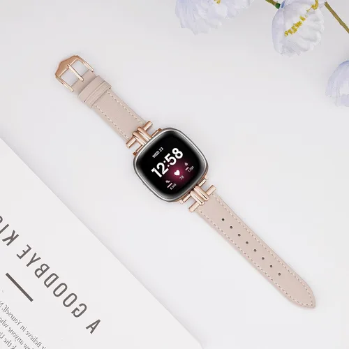 Vista 2 de Correa de cuero compatible con Fitbit Versa 4/Sense 2 bandas para mujer, elegante correa de cuero delgada compatible con Fitbit Sense/Versa 3 lujosa