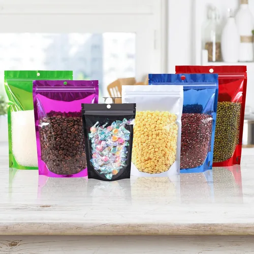 Vista 6 de Paquete de 100 bolsas a prueba de olores, bolsa resellable de Mylar con ventana transparente, bolsa de aluminio de pie para almacenamiento Verde
