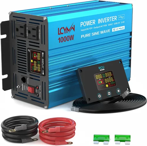 Vista 9 de Inversor de potencia de onda sinusoidal pura de 1000 vatios 12 V CC a 110 V 120 V CA convertidor para hogar, caravana, camión fuera de la red Rojo
