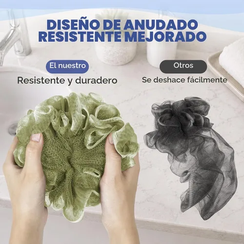 Vista 6 de AmazerBath Esponja de Lufa 60g/Pieza, Esponja Exfoliante de Baño Depuradora Corporal, Juego de Lufa de 4 - Blanco Gris-Rosa-Verde Militar-Verde