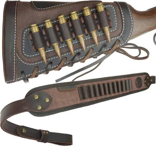 Vista 12 de Arma de lona de cuero con funda de soporte de carcasa para 12ga .22lr .45-70 .308 .30-06 Cal