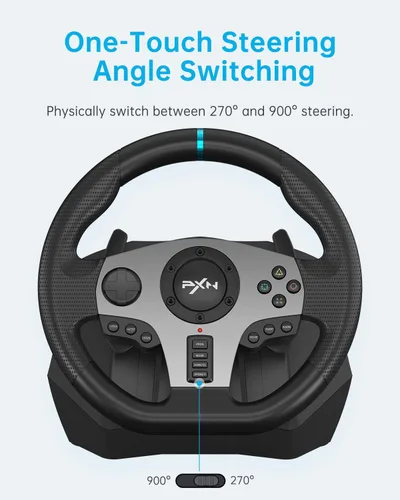 Vista 4 de PXN V9 - Volante de carreras para juegos con pedales y palanca de cambios, volante para PC, Xbox One, Xbox Series XS, PS4, PS3 y Nintendo Switch