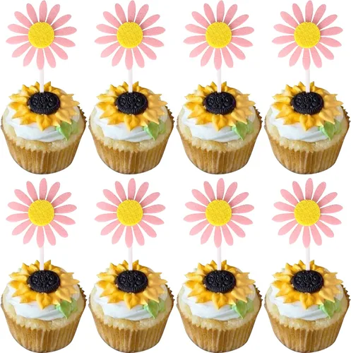 Vista 10 de 1 paquete de decoración de pastel de feliz cumpleaños con purpurina de girasol para pasteles, baby shower, niños, cumpleaños, verano, baby shower