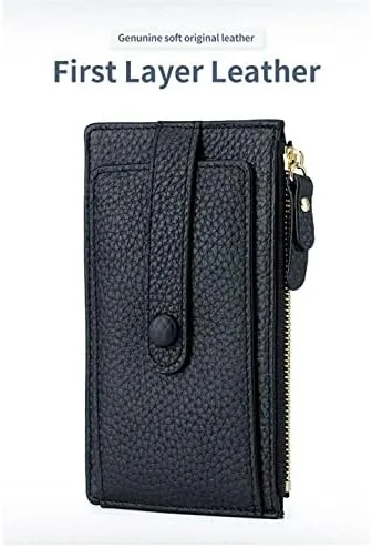 Vista 7 de Cartera delgada de piel auténtica para mujer, con tarjetero plegable para tarjetas de identificación, d1 negro
