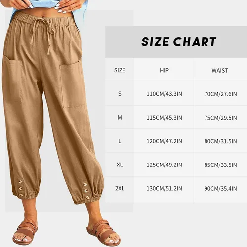 Vista 3 de Pantalones capri casuales para mujer, holgados, suaves, con cordón, pantalones de entrenamiento con bolsillos, pantalones casuales para descansar