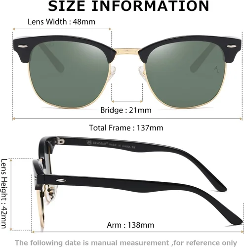 Vista 48 de AEVOGUE Gafas de sol polarizadas para mujeres y hombres semi marco retro gafas de sol AE0369