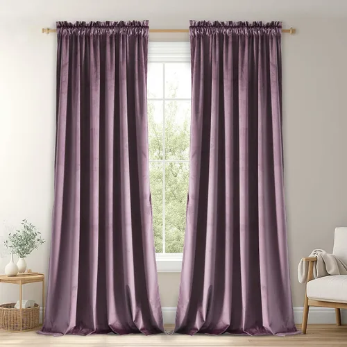 Vista 86 de JIUZHEN Cortinas de terciopelo beige de 63 pulgadas de ancho x 63 pulgadas de largo, cortinas de terciopelo retro suaves con bolsillo para barra