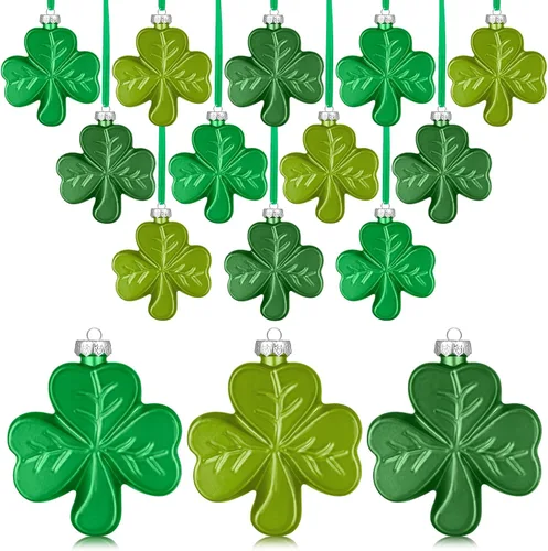 Vista 8 de Aurelema 12 adornos grandes de trébol del día de San Patricio de 2.36 pulgadas para árbol, adornos de trébol verde irlandés, decoraciones