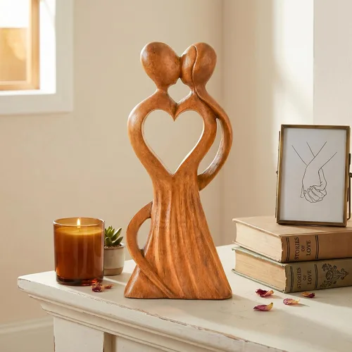 Vista 2 de G6 Collection Estatua de escultura abstracta de madera de 12 pulgadas hecha a mano – Love of My Life – Arte de regalo decorativo para decoración