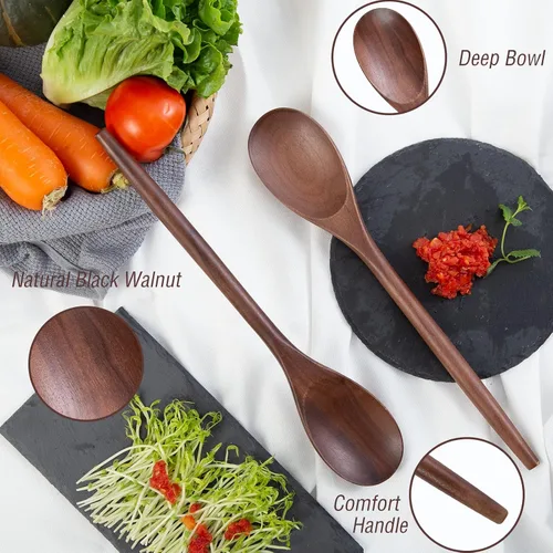 Vista 7 de 2PSC Cucharas de cocina de madera, cuchara de madera de 14 pulgadas para cocinar, mezclar ensalada o sopa, utensilios de cocina antiadherentes