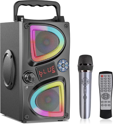 Vista 10 de Altavoz Bluetooth, 60W (Pico) Altavoces Inalámbricos Portátiles Pequeños para Fiestas en Casa con Doble Subwoofer de Graves Profundos, Radio, Luces