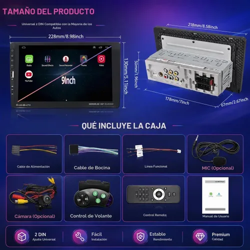 Vista 9 de Estéreo de Coche de 9 Pulgadas de DIN Único con Apple CarPlay Inalámbrico Android Auto, Radio de Coche, Pantalla Táctil IPS de 9" de Capacitancia