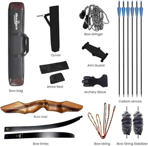 Vista 2 de DEERACE Archery 58" 60" Hunting Recurve Bow, Bow and Arrow Set for Adults Youth Beginner Hunting Targeting Archery