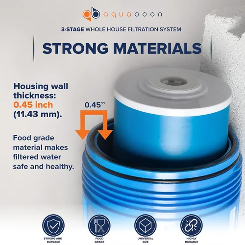 Vista 5 de Aquaboon Sistema de filtro de agua de 3 etapas con 20 x 4.5 GAC y filtros de sedimentos para sistema de filtración de agua para toda la casa