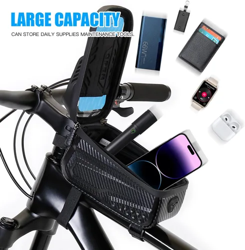 Vista 4 de Bolsa impermeable para bicicleta, correa de extensión larga, bolsa para tubo superior de menos de 6.9 pulgadas, gran capacidad, compatible