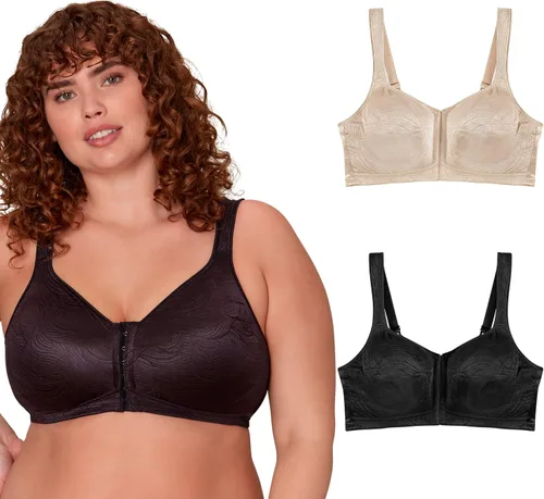 Vista 6 de PLAYTEX Brasier inalámbrico para mujer, sujetadores de talla grande de 18 horas disponibles, cierre frontal, soporte extra para la espalda, E525
