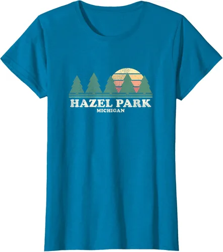 Vista 61 de Hazel Park MI - Camiseta vintage con diseño retro de los años 70, Azul / Patchwork, S