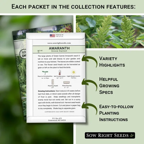 Vista 2 de Sow Right Seeds - Colección de semillas de amaranto para plantar - Paquetes de semillas tradicionales no transgénicas con instrucciones