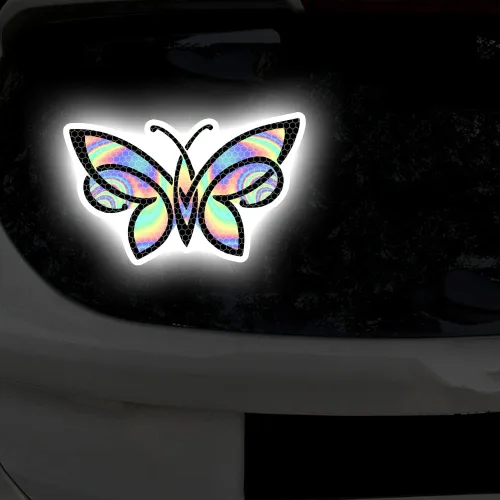 Vista 6 de Calcomanías reflectantes de mariposa colorida de grado diamante, calcomanías impermeables para ventana de automóvil, calcomanías de vinilo de alta