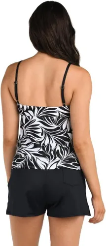 Vista 4 de Top de traje de baño tankini de cuello alto Negro/ Palmas flotantes